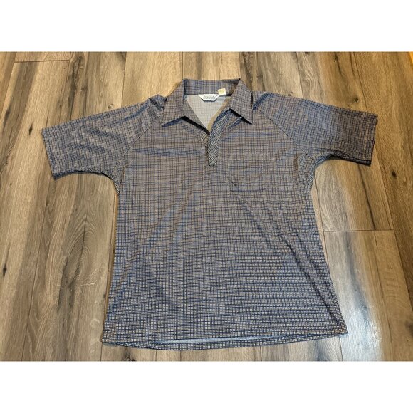 Lilly Daché Mens XL Short Sleeve VTG 70's Disco Geometric Psychedelic Blue Gold - Picture 1 of 7